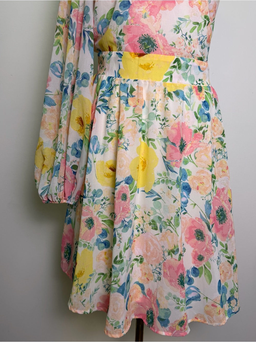 FLYING TOMATO Watercolor Floral One Shoulder Mini Dress Womens Large L Chiffon - Picture 3 of 8
